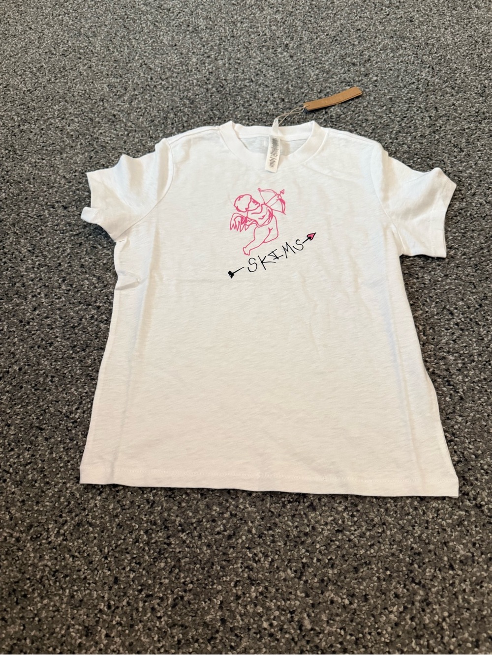 SKIMS White Short Sleeve Tee with Pink Cupid Graphic